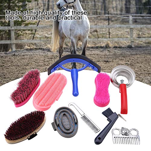 Zerodis Kit de Cuidado de Aseo de Caballos, 10 Piezas Equestrain Brush Curry Peine Juego de Herramientas de Limpieza de Caballos Equipo de equitación para Principiantes