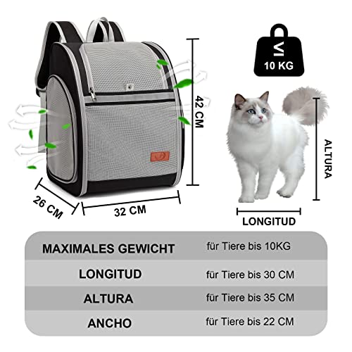 ZFSOCK Mochila Transportín Gato Perro: Mascotas Perros Pequeños Gatos Grande 10 KG Bolsa para Transportar Transpirable Plegable con Correa de Seguridad Interior para Senderismo y Viajar - Negro