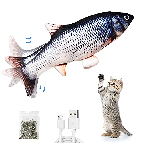 ZFZZC Juguetes Eléctricos para Peces Catnip, Juguete De Pez En Movimiento para Gatos,Realista de Felpa Pez eléctrica, Juguete Divertido del Animal doméstico para el Masticar y el Retroceso del Gato