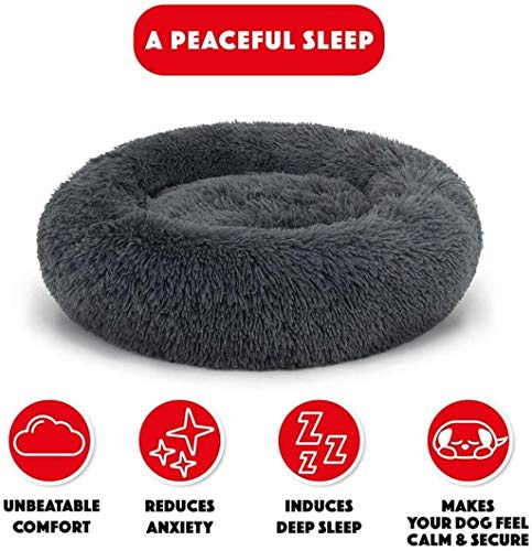 ZGQ Almohadillas Lavables Perro, Gato nicho colchones Cojines cilíndricos Mullido Caliente litera Dona Nido de la Pequeña Mediana Grande Perro Gato Cama extraíble,Dark Gray,XL