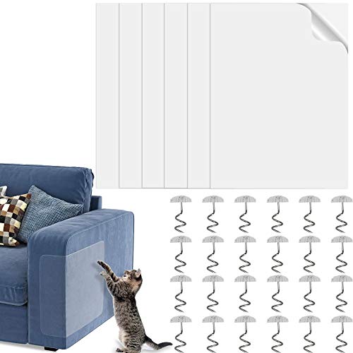 ZHENA 6 Piezas Protector Arañazos Gatos Sofa, Protector de Muebles Transparente Antirayaduras con 24 Tornillos para Proteger Sus Muebles Tapizados - 40 x 30 cm