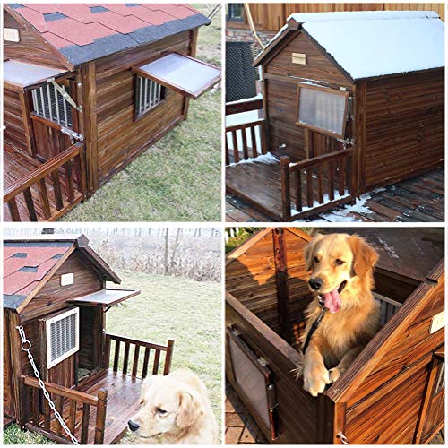 Zhyaj Caseta De Perro Jardín XL Exterior Resistente A La Intemperie Perro De La Perrera De Madera con Terraza Y Ventana Transpirable Caja De Arena XXL,E