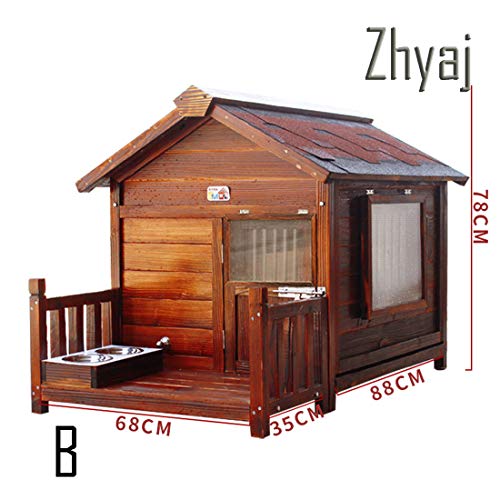 Zhyaj Caseta De Perro Jardín XL Exterior Resistente A La Intemperie Perro De La Perrera De Madera con Terraza Y Ventana Transpirable Caja De Arena XXL,B