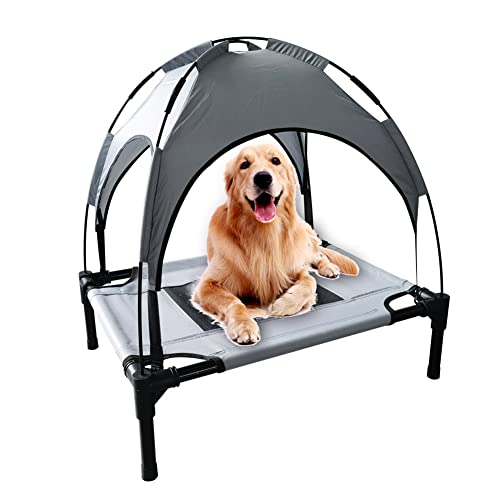 ZIEM Cama elevada para Perros con Dosel Cuna para Mascotas al Aire Libre Sombrilla portátil Tienda para Mascotas Cama de enfriamiento para Perros Gatos Camping Playa, XL