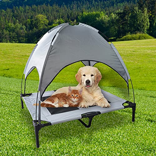 ZIEM Cama elevada para Perros con Dosel Cuna para Mascotas al Aire Libre Sombrilla portátil Tienda para Mascotas Cama de enfriamiento para Perros Gatos Camping Playa, XL