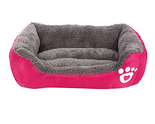 ZiXing Lavable Lindo Cuadrado Suave Calentar Mascotas Pet Perros Casa Choza Cachorro Gato Cama Doggy Doghouse Cojín Basket Rojo L