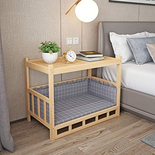 ZLI Cama para Perros Cama Elevada de Madera - Perros Grandes Medianos Pequeños Cunas con Tapete para Juegos y Descanso para Mascotas, Espacio Amplio, Fácil de Montar (Size : M 60×45×65cm)