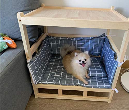 ZLI Cama para Perros Cama Elevada de Madera - Perros Grandes Medianos Pequeños Cunas con Tapete para Juegos y Descanso para Mascotas, Espacio Amplio, Fácil de Montar (Size : M 60×45×65cm)