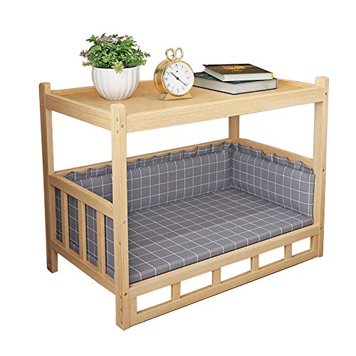 ZLI Cama para Perros Cama Elevada de Madera - Perros Grandes Medianos Pequeños Cunas con Tapete para Juegos y Descanso para Mascotas, Espacio Amplio, Fácil de Montar (Size : M 60×45×65cm)