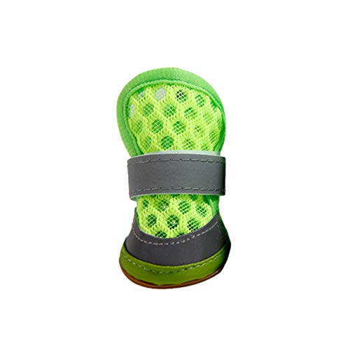 Zltang Zapatos para Perros Cubiertas Protectoras para Mascotas Malla Transpirable Transparente Antideslizante Botas Reflectantes Protectores De Pies Calzado Canino Verde 4