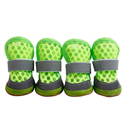 Zltang Zapatos para Perros Cubiertas Protectoras para Mascotas Malla Transpirable Transparente Antideslizante Botas Reflectantes Protectores De Pies Calzado Canino Verde 4