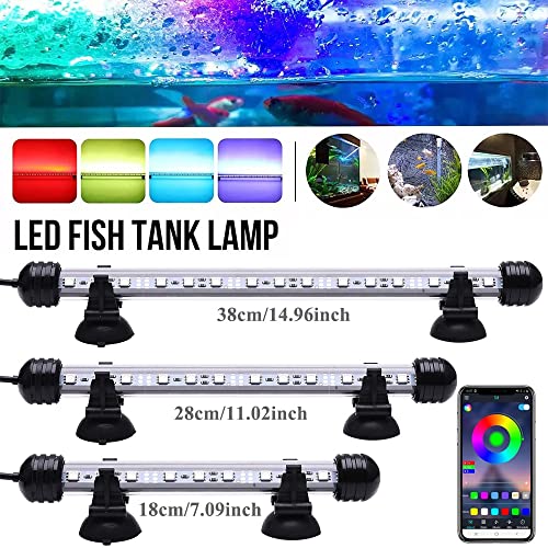 zlw-shop 18-38cm Impermeable LED RGB Acuario Light Bluetooth Control Dimmable Lámparas de Tanque de Peces Dimmables Smart Sumersible Planta Luces Decoración (Length : 28CM, Plug Type : EU Plug)