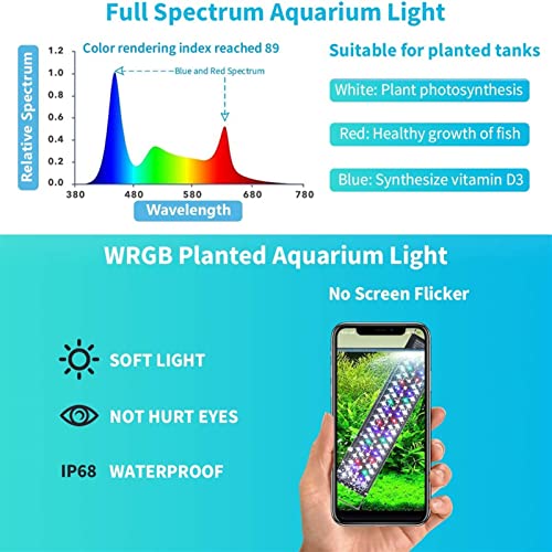 zlw-shop 60/75 / 90cm WRGB LED Luz de Acuario con Temporizador Impermeable Tanque de Peces luz Lámpara bajo el Agua Aquariums Decor Lighting Luces plantadas (Size : 90CM)