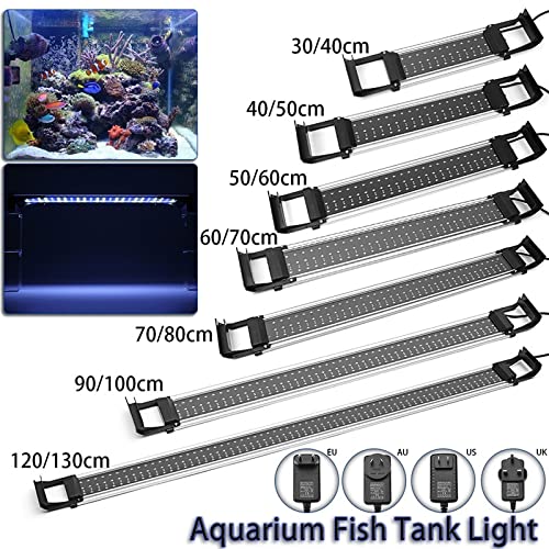 zlw-shop Aquarium Fish Tank Light Blue/Blanco Barra Sumergible Lámpara Impermeable 30-90cm Ajustable Dimmable Decoración de luz Luz submarina (Emitting Color : 40CM, Wattage : UK)