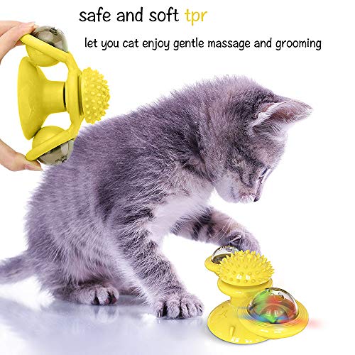 ZoneYan Juguete Gato Giratorio, Windmill Cat Toy, Juguete de Gato Molino de Viento, Juguete Interactivo de Burlas Giratorias para Gatos, Juguete Rascador de Cosquillas para Gatos (Amarillo)