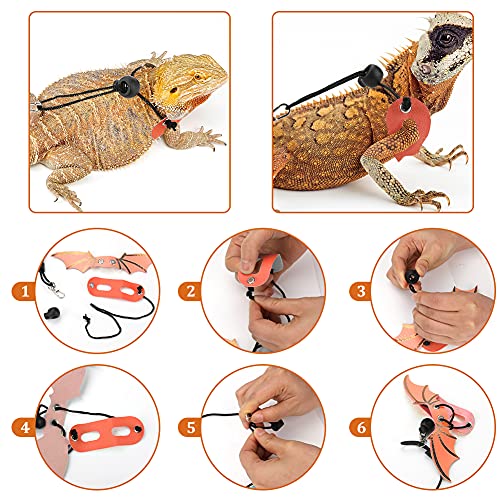 zootop Hamaca de reptiles con correa y arnés de dragón barbudo, ajustable, de cuero suave, para disfraz de lagarto, triangular, de malla transpirable, para colgar mascotas pequeñas (alas naranjas)