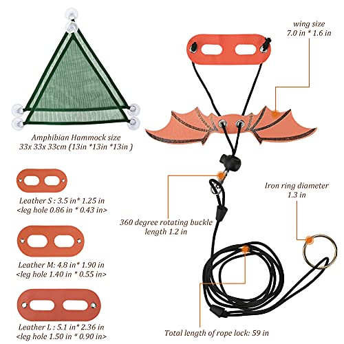 zootop Hamaca de reptiles con correa y arnés de dragón barbudo, ajustable, de cuero suave, para disfraz de lagarto, triangular, de malla transpirable, para colgar mascotas pequeñas (alas naranjas)