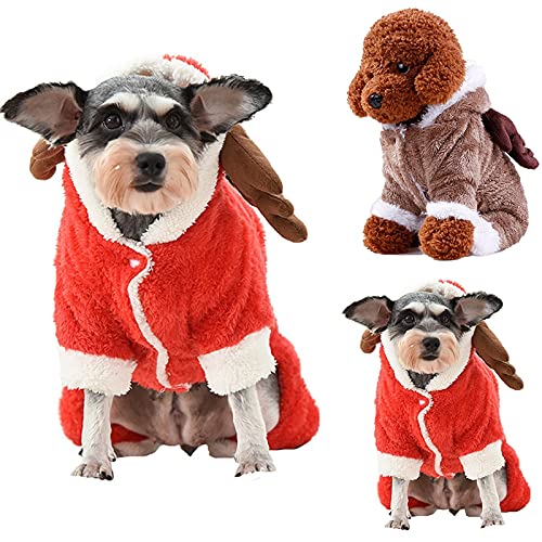 ZOYLINK Disfraz De Mascota De Navidad De Felpa Engrosada Moda Perro Cosplay Sudadera con Capucha Universal Pequeños Gatos Simples Traje De Cosplay