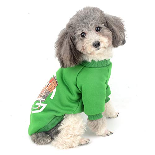 Zunea Abrigo de invierno para perro pequeño de algodón acolchado cálido para cachorro, chaqueta para mascota, jersey para clima frío, estilo deportivo, camiseta para Shih Tzu Chihuahua Yorkie, verde S