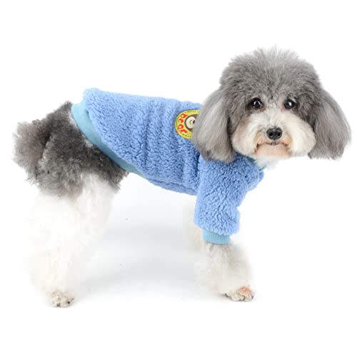 Zunea Abrigo para Perros Pequeños Invierno Cálido Jerséis Forro Polar Sherpa Cachorros Suéter Mascotas Chaqueta Chihuahua Gatos Ropa para Clima Frío Azul Oscuro S