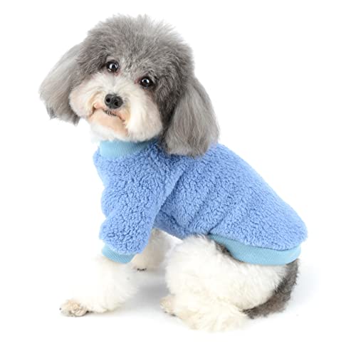 Zunea Abrigo para Perros Pequeños Invierno Cálido Jerséis Forro Polar Sherpa Cachorros Suéter Mascotas Chaqueta Chihuahua Gatos Ropa para Clima Frío Azul Oscuro S