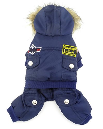 ZUNEA Airman pequeño Perro Mono de Invierno con Capucha de Lana Resistente al Agua Caliente Mascota Abrigo de Perrito Chaqueta de esquí Traje de Neopreno Chihuahua Ropa Trajes Azul Xlarge