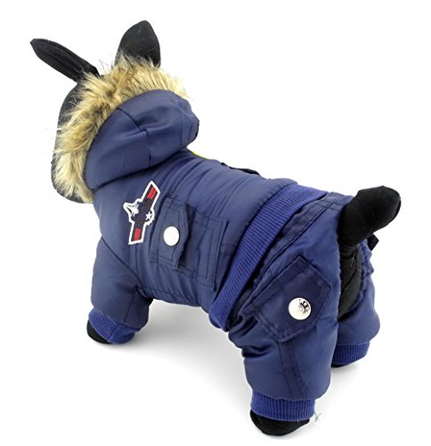 ZUNEA Airman pequeño Perro Mono de Invierno con Capucha de Lana Resistente al Agua Caliente Mascota Abrigo de Perrito Chaqueta de esquí Traje de Neopreno Chihuahua Ropa Trajes Azul Xlarge