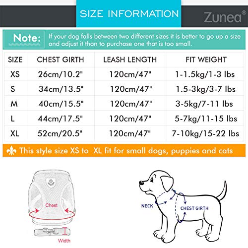 Zunea - Arnés ajustable para cachorros, perros pequeños o gatos, sin tirones, de malla suave, acolchado, arnés con correa y logotipo reflectantes, ideal para entrenamiento, salir a pasear y a correr