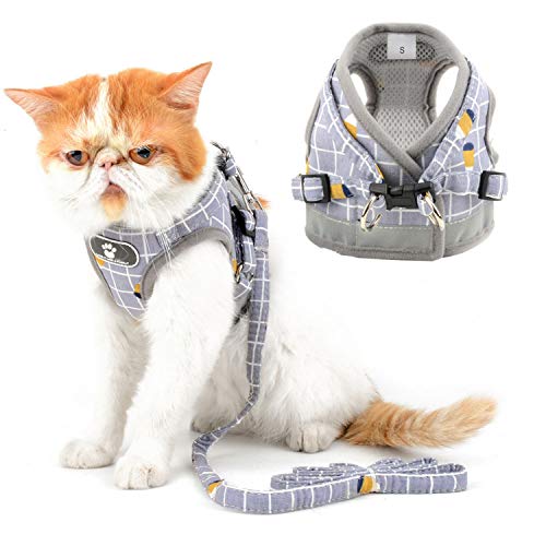 Zunea Arnés para Gato Antiescape Ajustable Cómodo Chaleco Acolchado Arneses Perros Pequeños Anti Tirones Reflecantes Seguridad en Noche Gatito Perrito Chihuahua Chaqueta para Caminar Gris XS