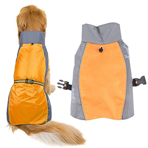 Zunea Impermeable Chubasqueros para Perros Grande Mediano Reflectante Chaleco Ligero con Forro de Malla Transpirable Chaqueta de Seguridad para Lluvia Resistente al Viento Ropa Naranja 5XL