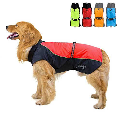 Zunea Impermeable Chubasqueros para Perros Grande Mediano Reflectante Chaleco Ligero con Forro de Malla Transpirable Chaqueta de Seguridad para Lluvia Resistente al Viento Ropa Rojo 4XL