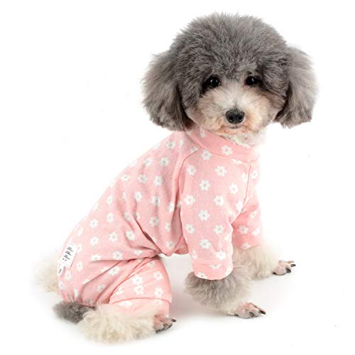 Zunea Pijama para Perros Perros Gatos Cachorro Ropa de algodón con diseño de Margaritas y Flores, Suave Yorkshire Rompers para Todas Las Estaciones Rosa M