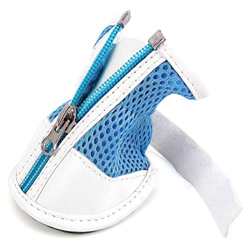 Zunea Zipper Sandalias de Malla Transpirable para Cachorro Perro Zapatos de Verano Botas Patas Protectores de Pata Zapatillas de pavimento Caliente Antideslizante Costuras de Poliuretano Azul 1#