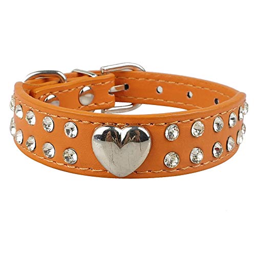 ZYYC Collar de Perro de Diamantes de imitación Suave Cuero de PU Acolchado Cristal de Metal Corazón Collares para Mascotas para Perros pequeños medianos Mascotas Chihuahua-E_S.