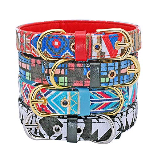 ZYYC PU Leather Dog Collar Printed Pet Puppy Dog Collars Adjustable For Medium Large Dogs Beagle Collier Chien Pet Shop S M A L L-Red_L