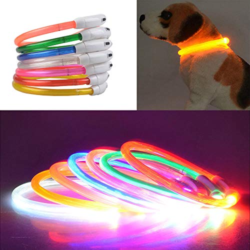 ZYYC Transer USB Charging Collar de Perro Mascota Ajustable LED Recargable Noche Intermitente Luminoso Collar de Cuello sólido de plástico para Perros e30-white_70cm