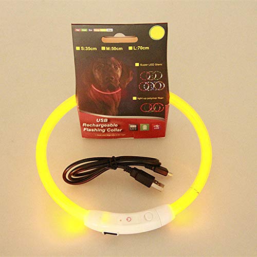 ZYYC Transer USB Charging Collar de Perro Mascota Ajustable LED Recargable Noche Intermitente Luminoso Collar de Cuello sólido de plástico para Perros e30-white_70cm