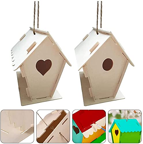 1 set DIY Wooden Birdhouse Crafts para niños, caja de madera de caja de pájaros, conjunto de colgantes de pájaros imprimible incluye 12 colores pinturas y 2 pinceles artesanías de artesanías para niño