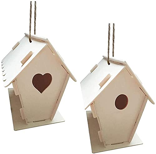 1 set DIY Wooden Birdhouse Crafts para niños, caja de madera de caja de pájaros, conjunto de colgantes de pájaros imprimible incluye 12 colores pinturas y 2 pinceles artesanías de artesanías para niño