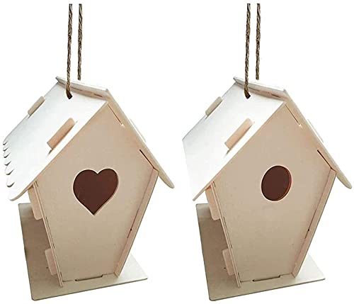 1 set DIY Wooden Birdhouse Crafts para niños, caja de madera de caja de pájaros, conjunto de colgantes de pájaros imprimible incluye 12 colores pinturas y 2 pinceles artesanías de artesanías para niño