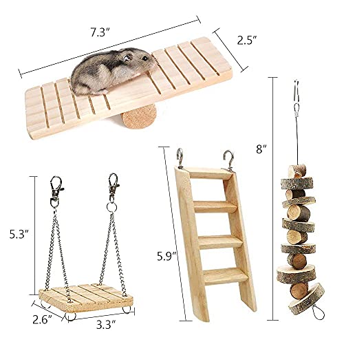 11 unids Hamster Masticar Juguetes de Madera Natural de Cerdo de Guinea Bola Swing con Accesorios Mancuernas Gerbil Ejercicio Campana Rodillo Dientes Cuidado Molar Juguete para Conejos Loro Pájaro