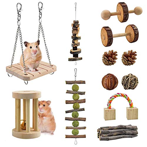 12pcs Pequeñas Mascotas Juguetes Para Masticar Pino Natural Unicycle de Madera Rodillo Ejercicio Mancuerna Cuidado de Los Dientes Juguete Molar para Hamster Conejillo de Indias Chinchilla Conejos