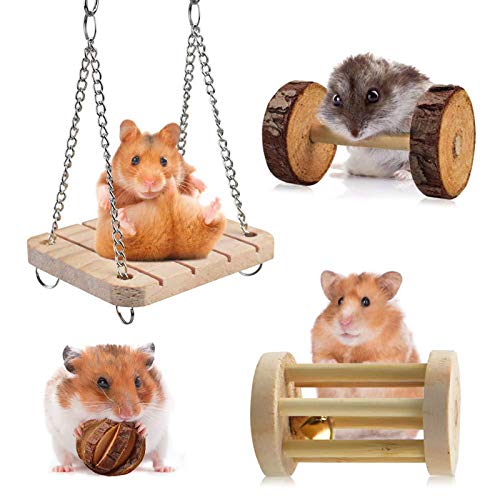 12pcs Pequeñas Mascotas Juguetes Para Masticar Pino Natural Unicycle de Madera Rodillo Ejercicio Mancuerna Cuidado de Los Dientes Juguete Molar para Hamster Conejillo de Indias Chinchilla Conejos