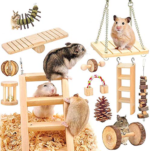 14pcs Pequeñas Mascotas Juguetes Para Masticar Pino Natural Unicycle de Madera Rodillo Ejercicio Mancuerna Cuidado de Los Dientes Juguete Molar para Hamster Conejillo de Indias Chinchilla Conejos