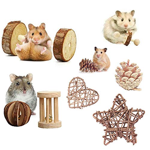 14pcs Pequeñas Mascotas Juguetes Para Masticar Pino Natural Unicycle de Madera Rodillo Ejercicio Mancuerna Cuidado de Los Dientes Juguete Molar para Hamster Conejillo de Indias Chinchilla Conejos