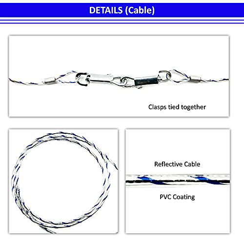 2 cadenas de perro de 1.5 m para el exterior de cable de amarre para perros, espiral de acero reflectante, accesorios para perros (solo cable, 2 x 1.5 m (azul)