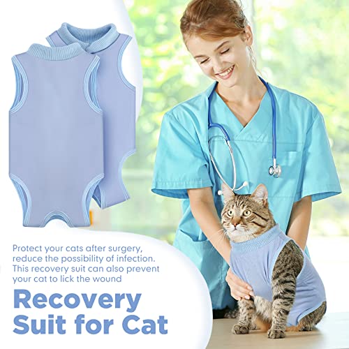 2 Piezas Trajes de Recuperación Profesional de Gatos Ropa de Protección de Mascotas en Casa Camiseta de Recuperación de Cirugía de Gato Azul Chaleco Pequeño de Gatos para Perro Gato (M)