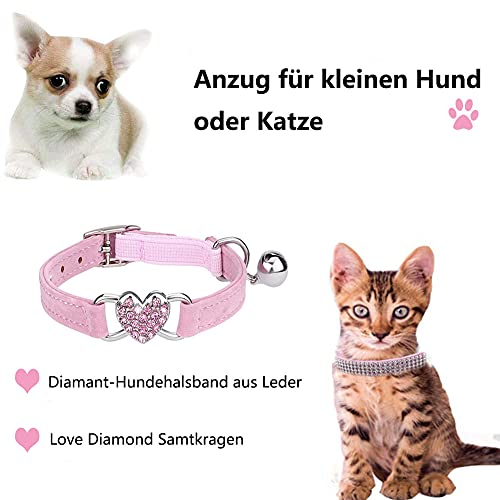 2 unidades de collar para perro con brillantes imitación, piel brillante y ajustable terciopelo suave diamantes imitación diamante, mascotas perros pequeños, gatos (rosa)