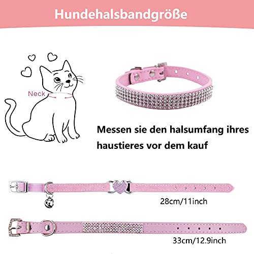 2 unidades de collar para perro con brillantes imitación, piel brillante y ajustable terciopelo suave diamantes imitación diamante, mascotas perros pequeños, gatos (rosa)