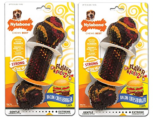 (2 unidades) Nylabone Sabor Frenzy Bacon sabor a hamburguesa de queso, juguete masticable para perros de hasta 35 libras